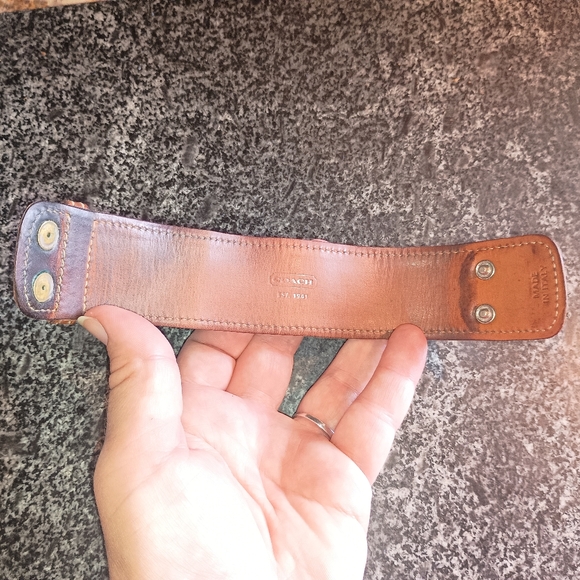 Authentic Coach Tan Leather Monogram Cuff Bracelet - Picture 5 of 12